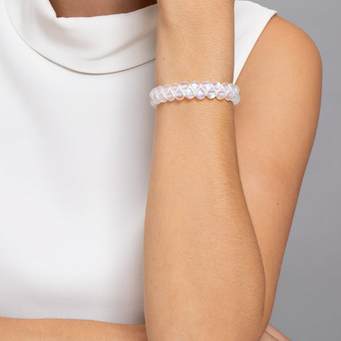Rainbow White | Silver | Double Mermaid Glass Bracelet